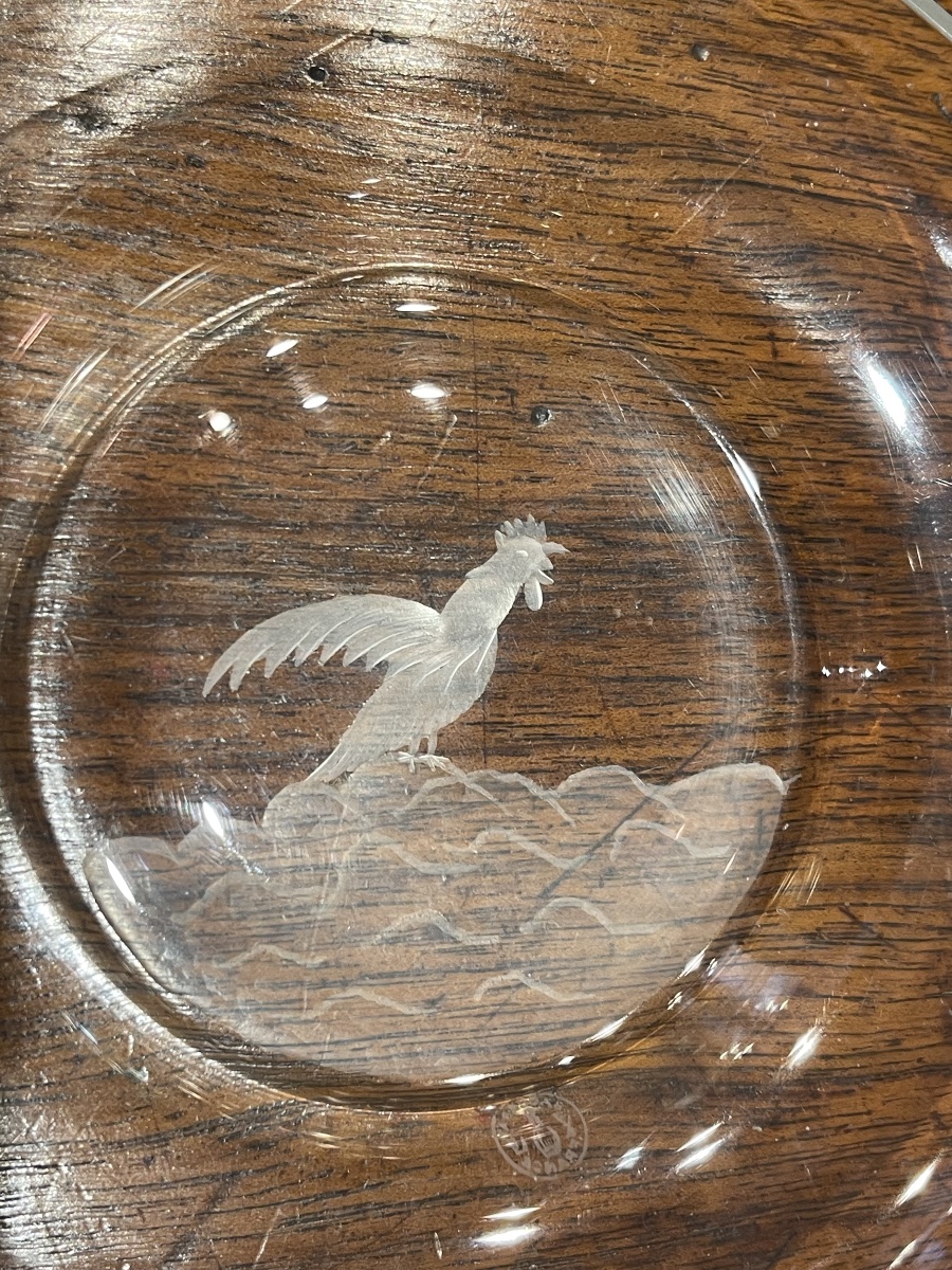 Baccarat, Set Of 2 Crystal Goblets With Rooster And Stork Design -photo-3