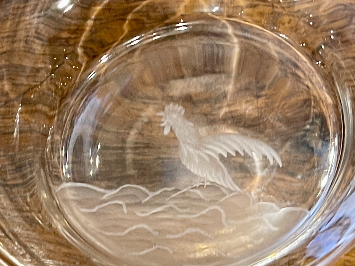 Baccarat, Set Of 2 Crystal Goblets With Rooster And Stork Design -photo-2