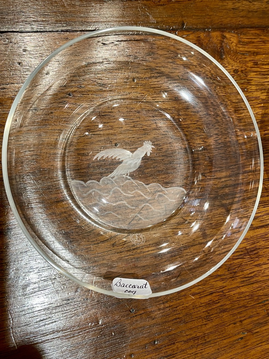 Baccarat, Set Of 2 Crystal Goblets With Rooster And Stork Design -photo-4