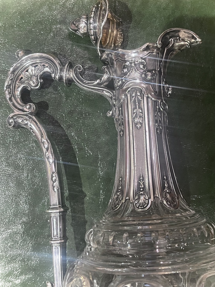 Aiguière cristal gravé et argent massif  Minerve style XVIII ème-photo-4