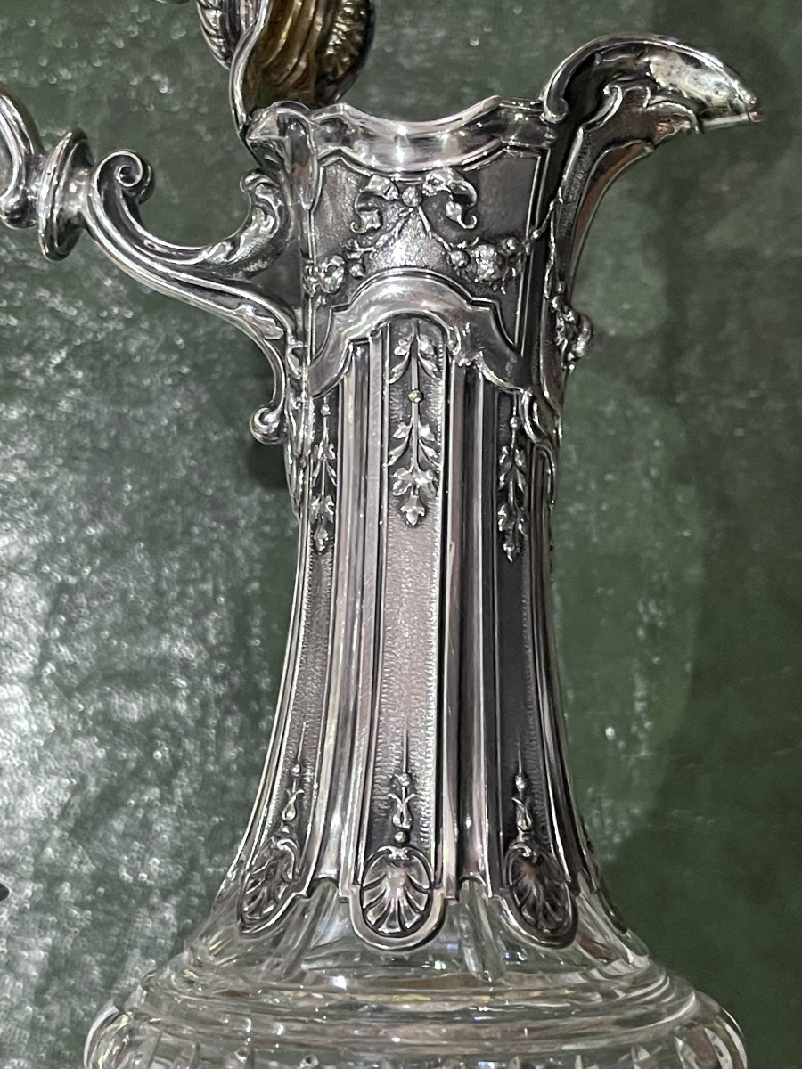 Aiguière cristal gravé et argent massif  Minerve style XVIII ème-photo-8