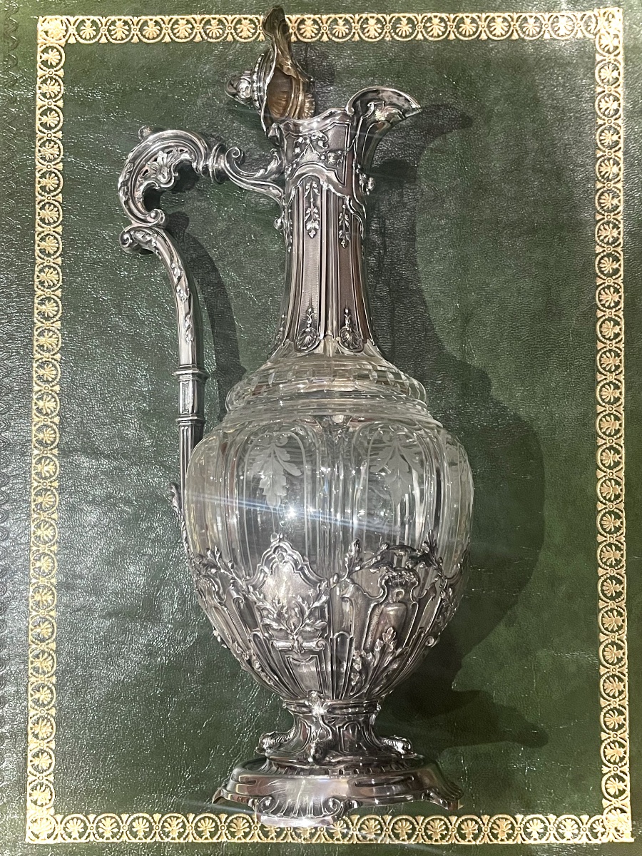 Aiguière cristal gravé et argent massif  Minerve style XVIII ème