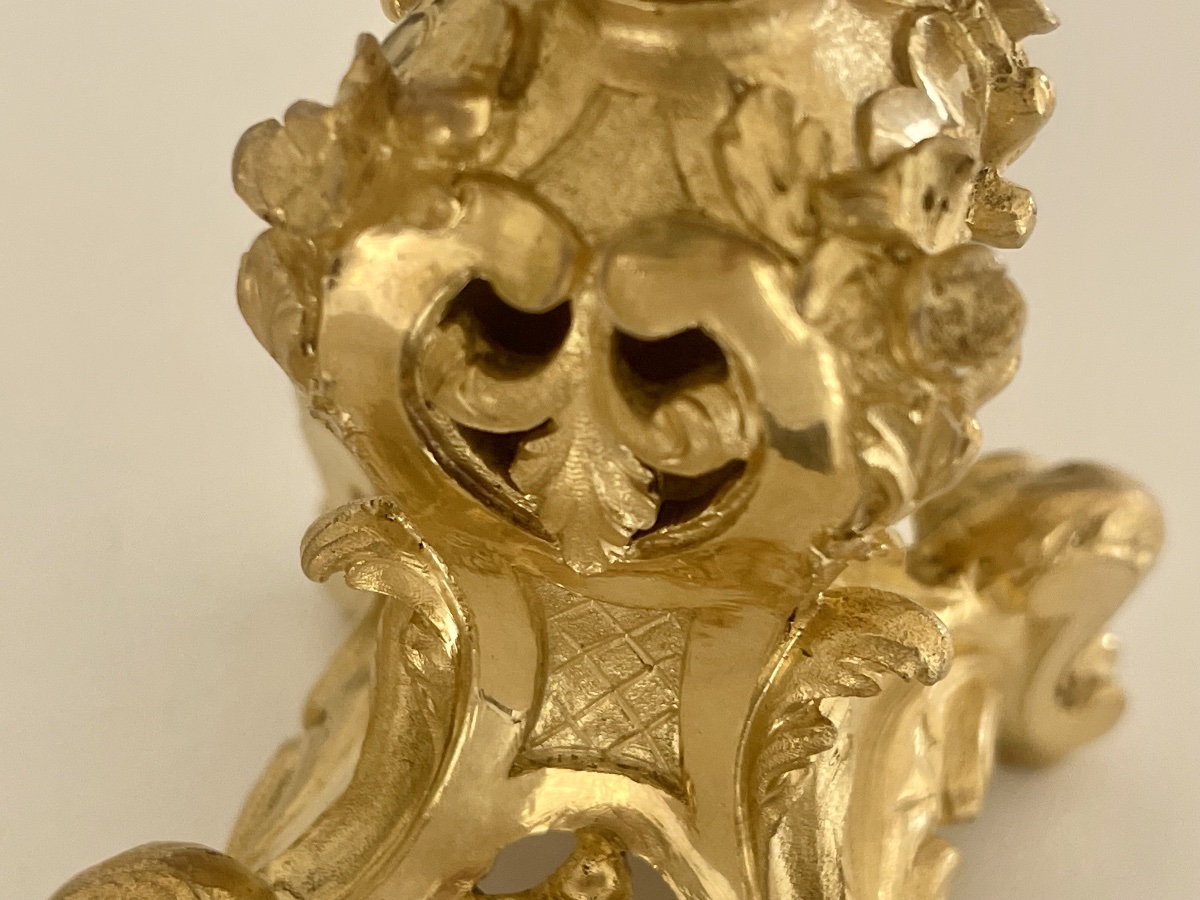 Pair Of Small Gilded Bronze Candlesticks In The Louis XV Rocaille Style -photo-4