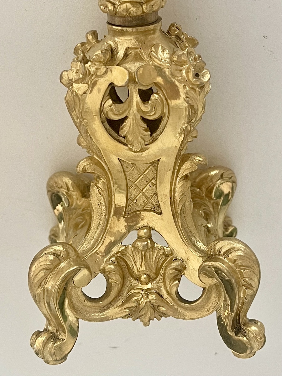 Pair Of Small Gilded Bronze Candlesticks In The Louis XV Rocaille Style -photo-3