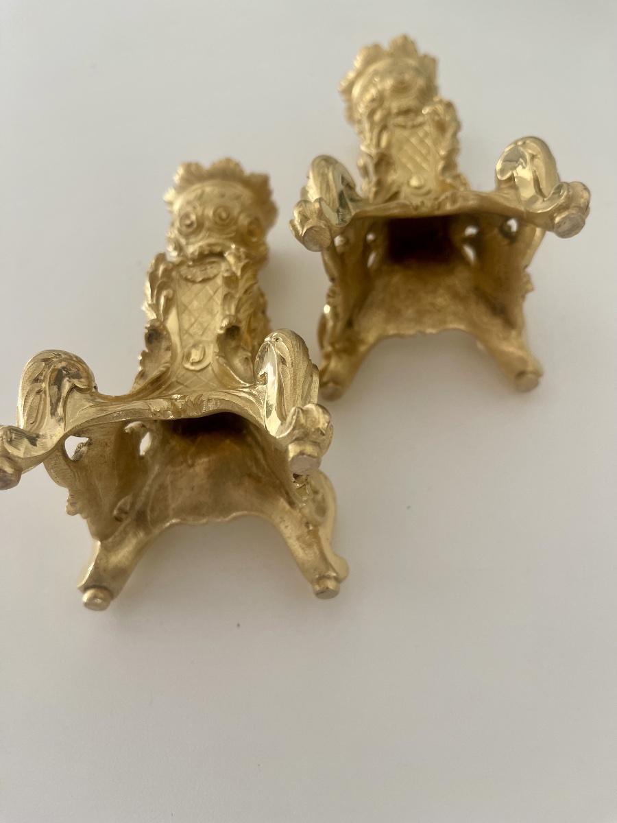 Pair Of Small Gilded Bronze Candlesticks In The Louis XV Rocaille Style -photo-8