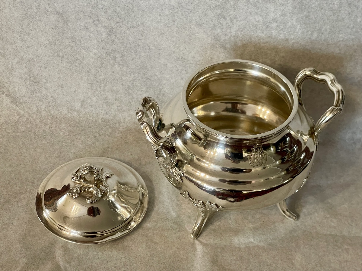 Sucrier argent massif Minerve style Louis XV monogramme LB-photo-2