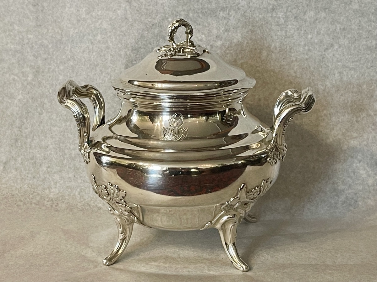 Sucrier argent massif Minerve style Louis XV monogramme LB-photo-1