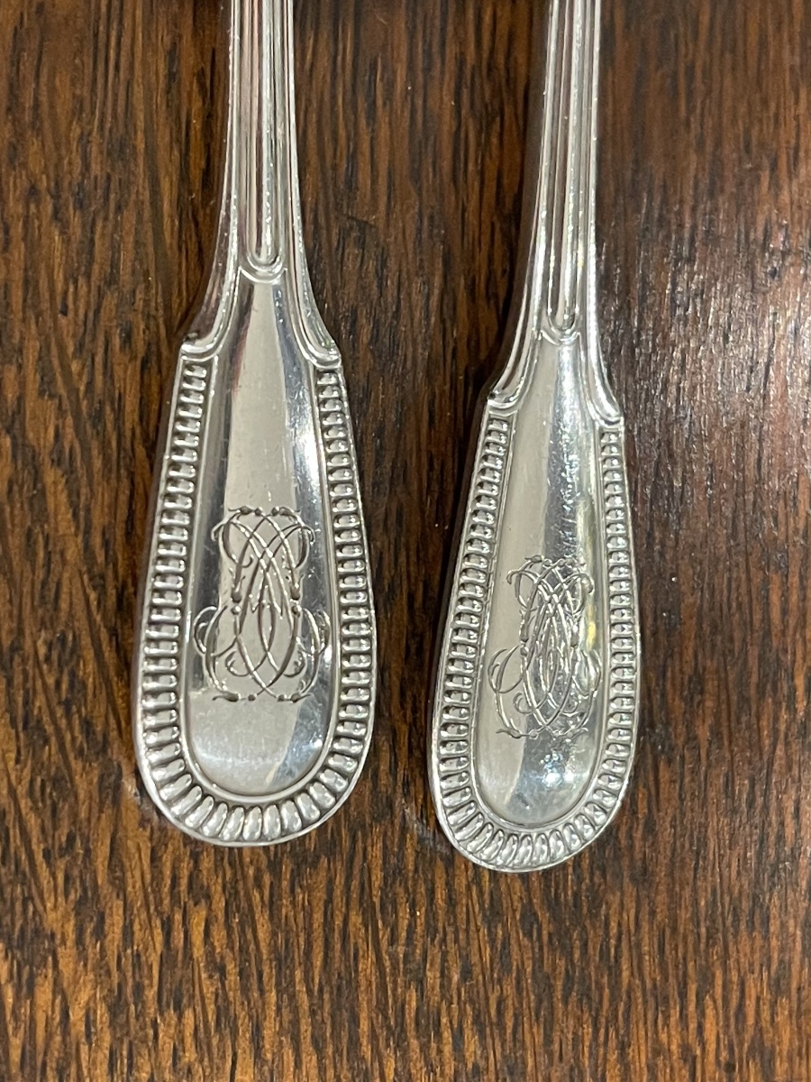 Puiforcat Solid Silver Butter Knife And Appetizer Fork With Gadroons-photo-2