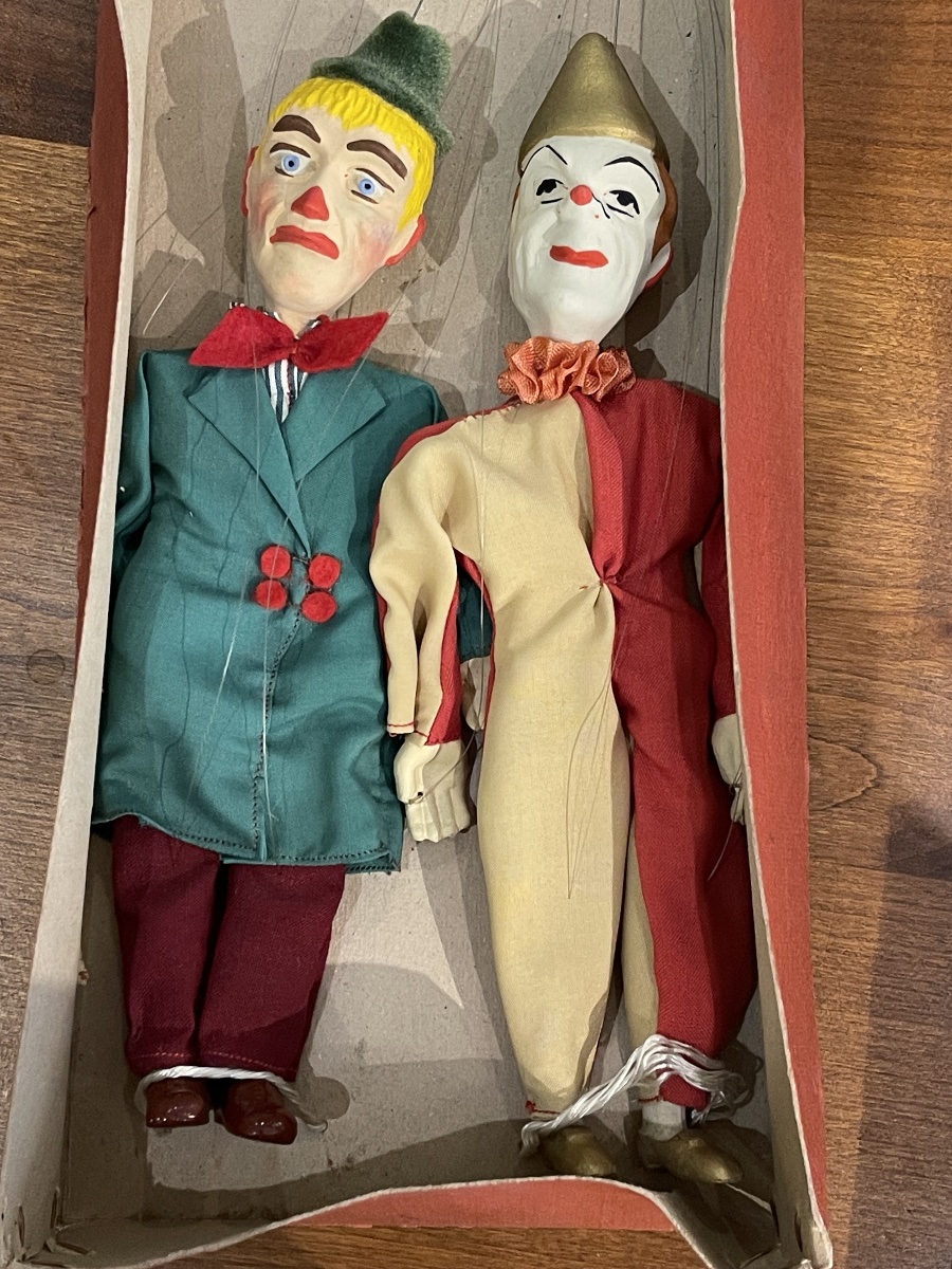 Ace Toys: Two String Puppets Of Clowns In Their Original Box -photo-4