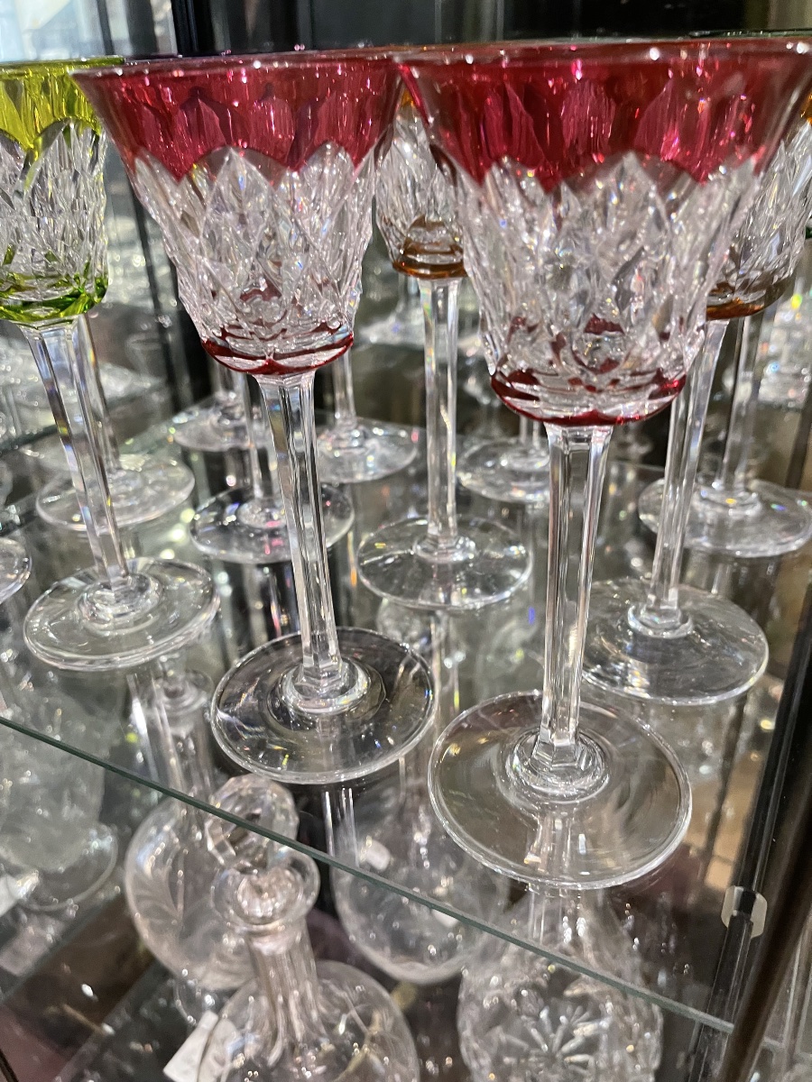 Baccarat Set Of 12 Rhomer-colored Crystal Wine Glasses, Similar To The Beaufort Model-photo-1
