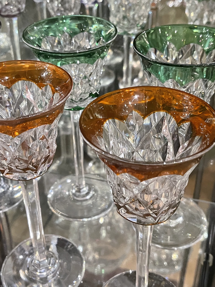 Baccarat Set Of 12 Rhomer-colored Crystal Wine Glasses, Similar To The Beaufort Model-photo-3