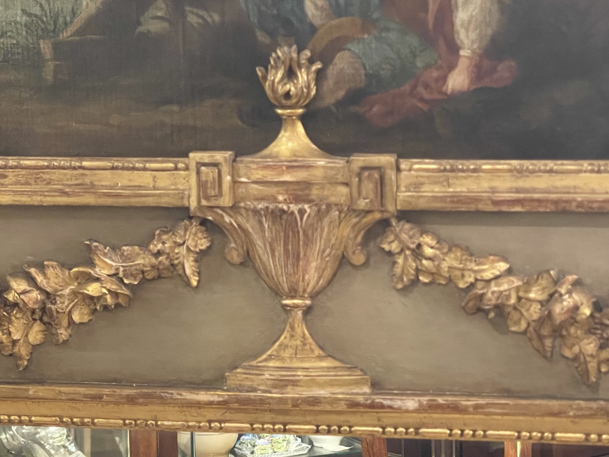 Trumeau Louis XVI avec scène champêtre et bois doré -photo-3
