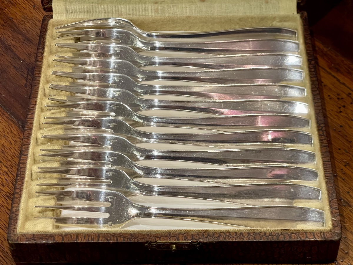 Christofle Atlas 12 Art Deco Silver-plated Metal Cake Forks