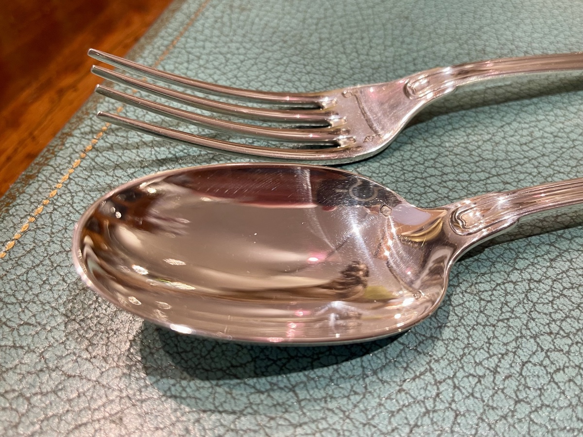 Art Deco Silver Cutlery Set With 12 Forks And 12 Table Spoons, "minerve" By Goldsmith Prost-photo-1