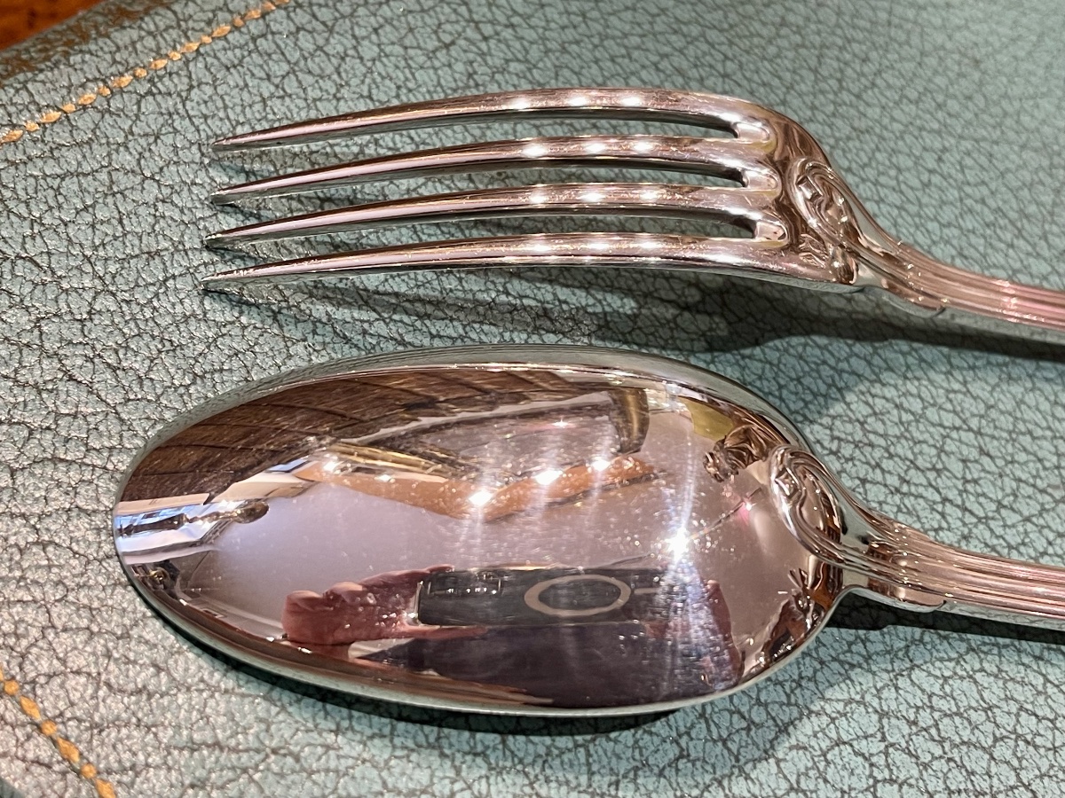 Art Deco Silver Cutlery Set With 12 Forks And 12 Table Spoons, "minerve" By Goldsmith Prost-photo-2