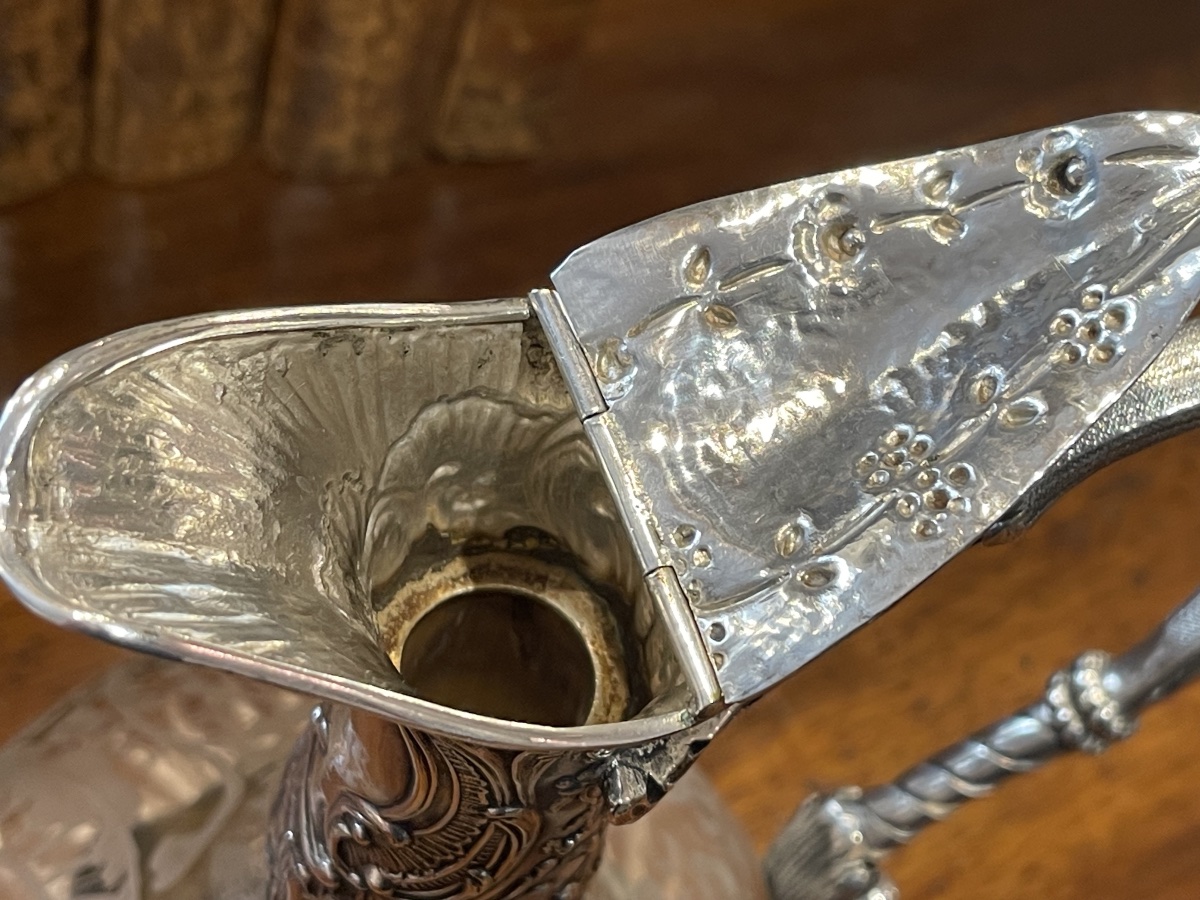 Aiguiere en cristal et monture en métal argenté style Louis XV rocaille -photo-4