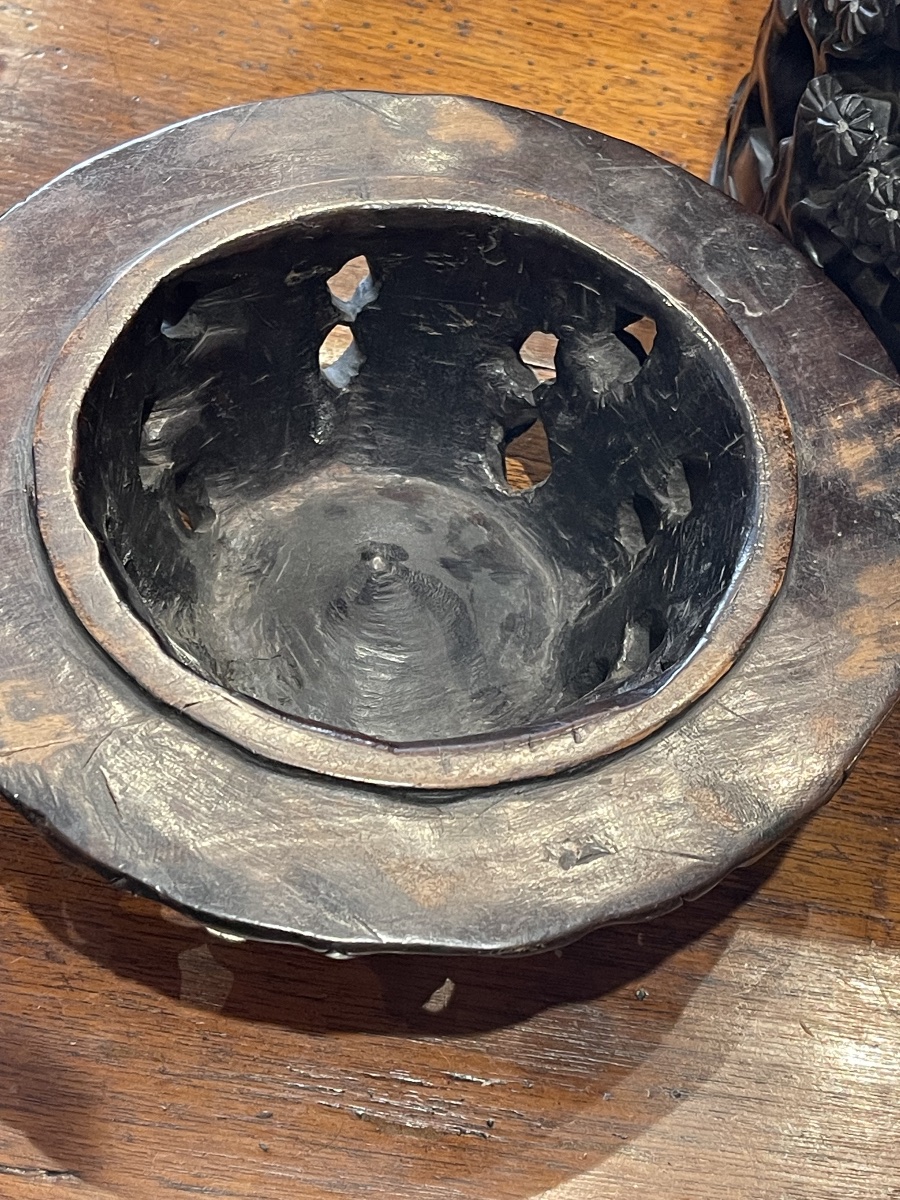 Chine important  pot porte pinceaux bois sculpté avec couvercle-photo-1