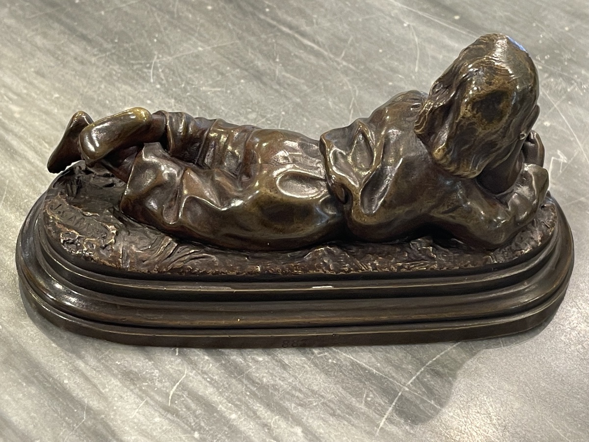 Bronze  joueur de cornemuse couché d’après Jean Garnier style Ecosse-photo-2