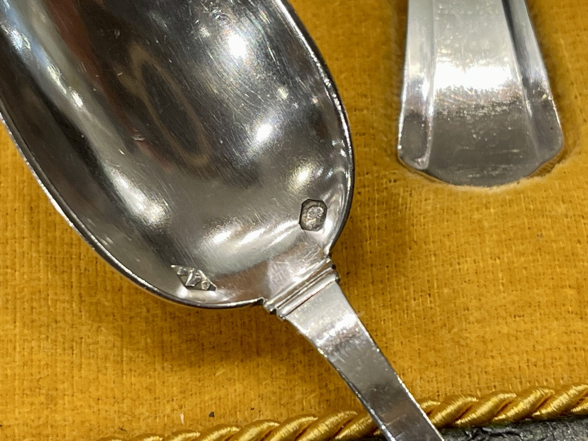 12 Minerve Art Deco Solid Silver Teaspoons In A Gift Box-photo-2