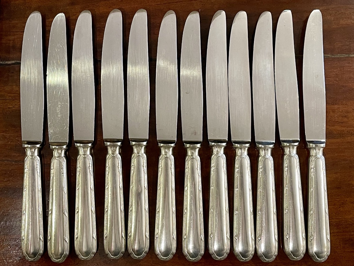 24 Ercuis Trianon-model Crossed-blade Knives, Silver-plated-photo-2