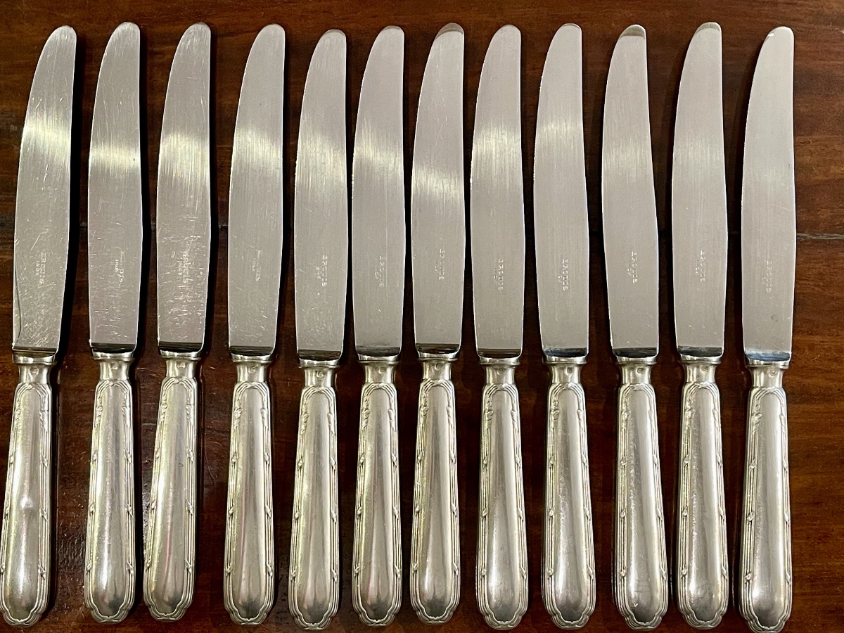 24 Ercuis Trianon-model Crossed-blade Knives, Silver-plated-photo-3