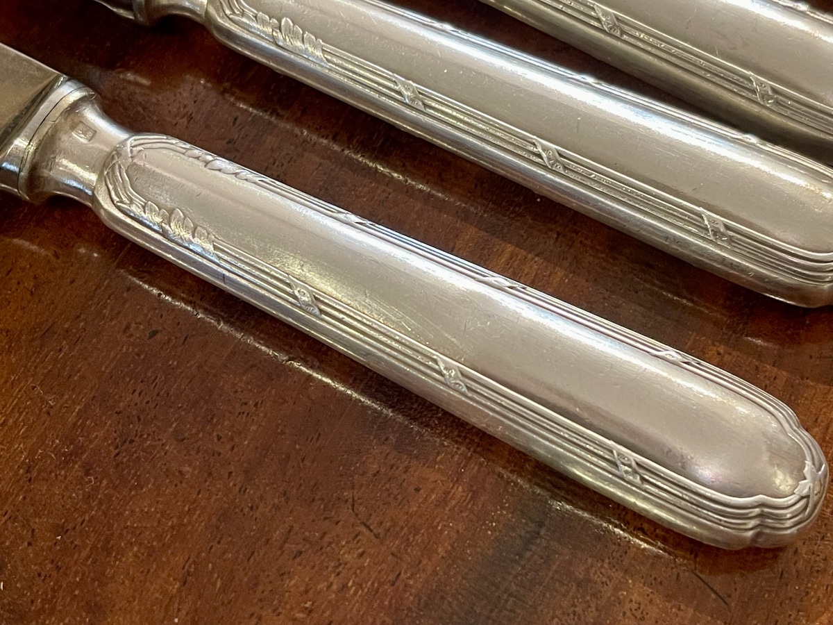 24 Ercuis Trianon-model Crossed-blade Knives, Silver-plated-photo-1
