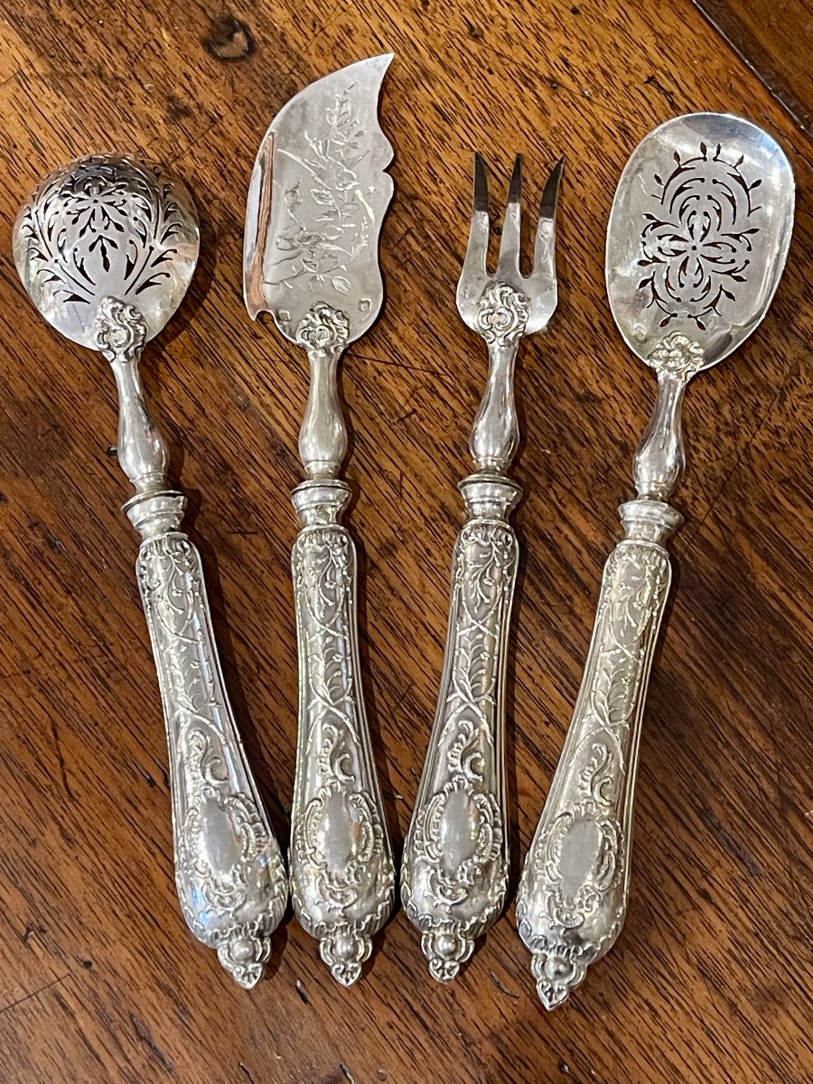 Service 4 pièces à hors d’œuvre en argent Minerve fourchette pelle-photo-4
