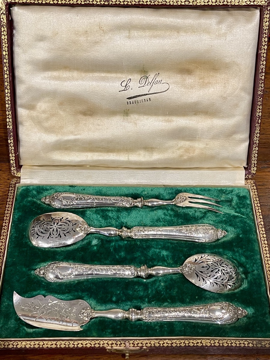 Service 4 pièces à hors d’œuvre en argent Minerve fourchette pelle