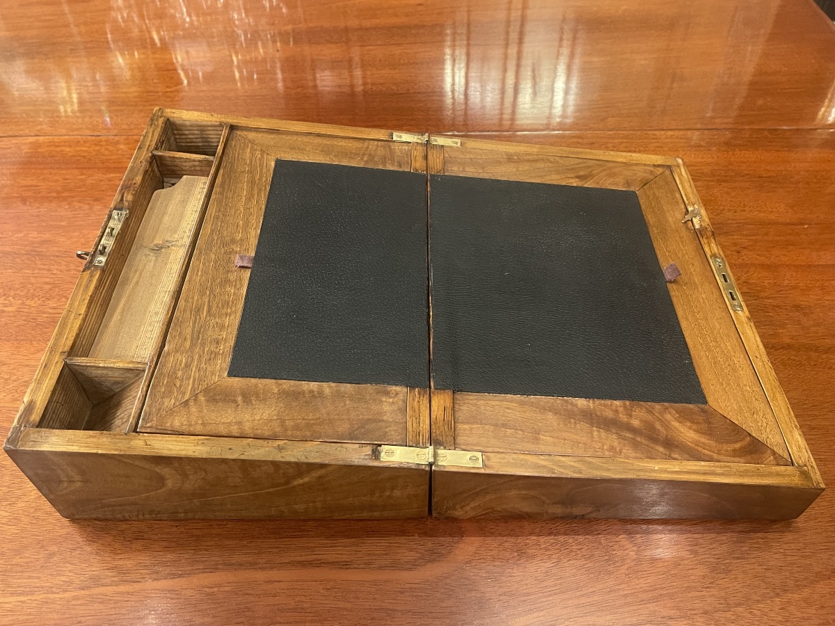 Coffret écritoire avec frise marqueterie de paille XIX-photo-2