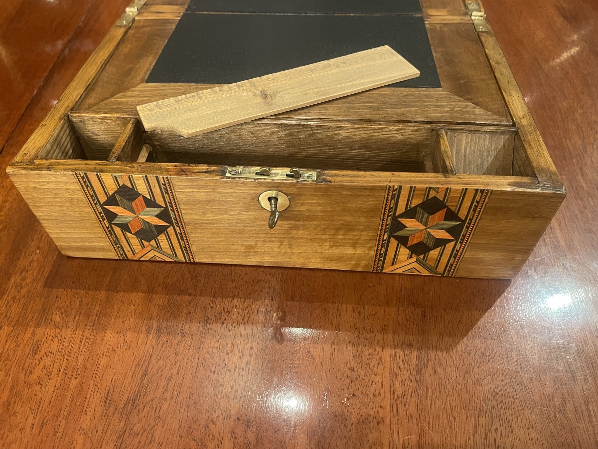 Coffret écritoire avec frise marqueterie de paille XIX-photo-3