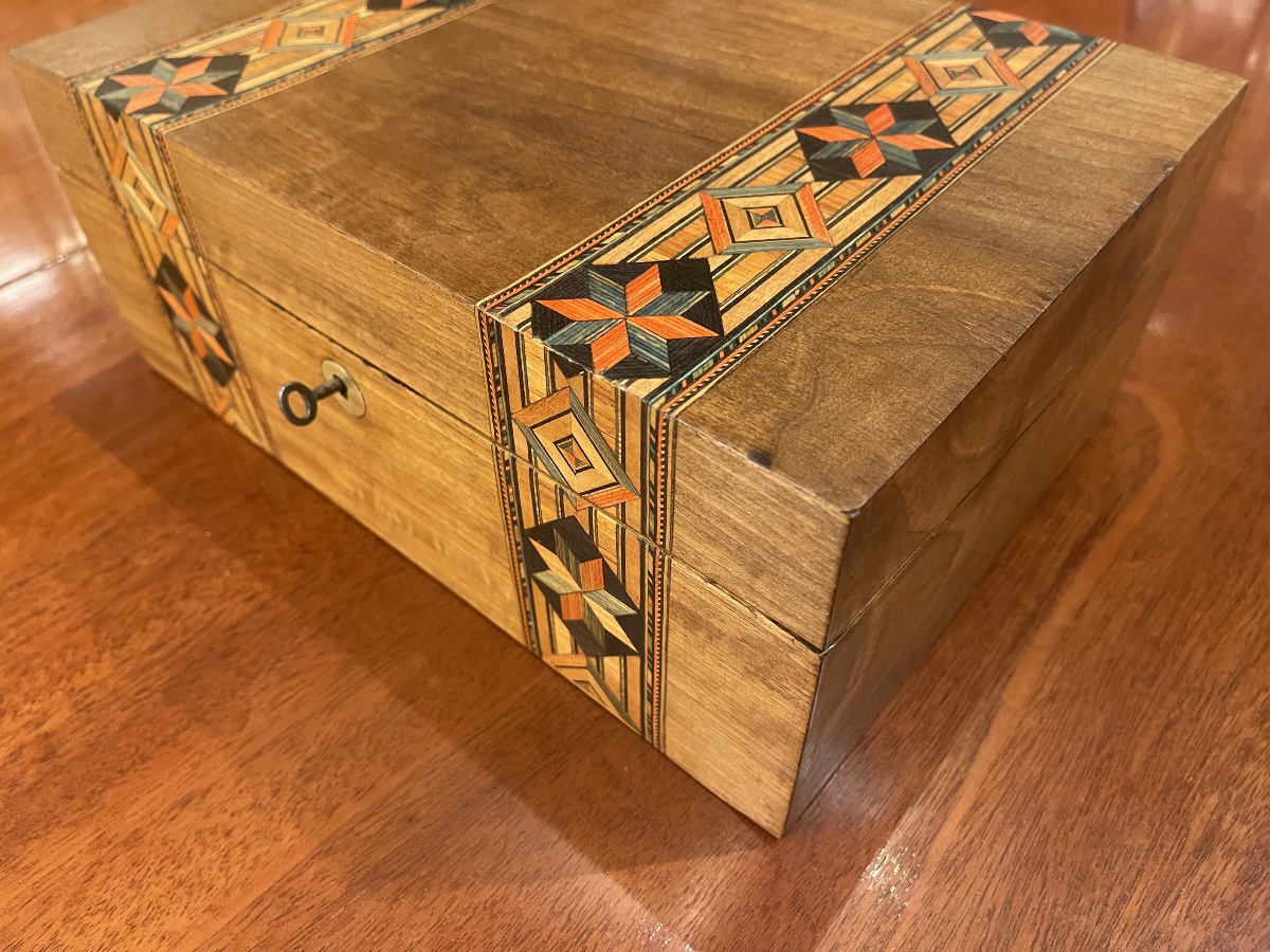 Coffret écritoire avec frise marqueterie de paille XIX-photo-4