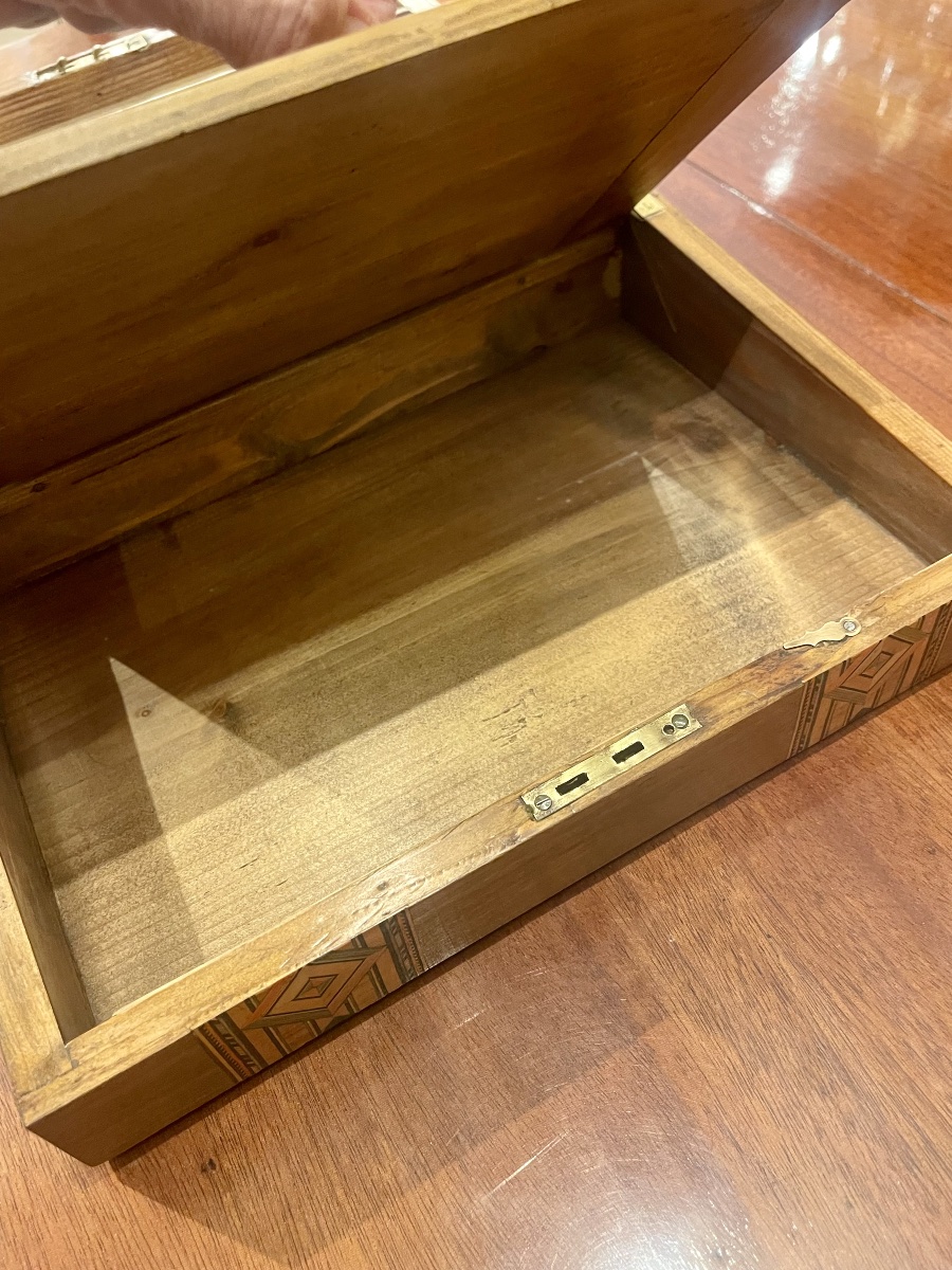Coffret écritoire avec frise marqueterie de paille XIX-photo-2