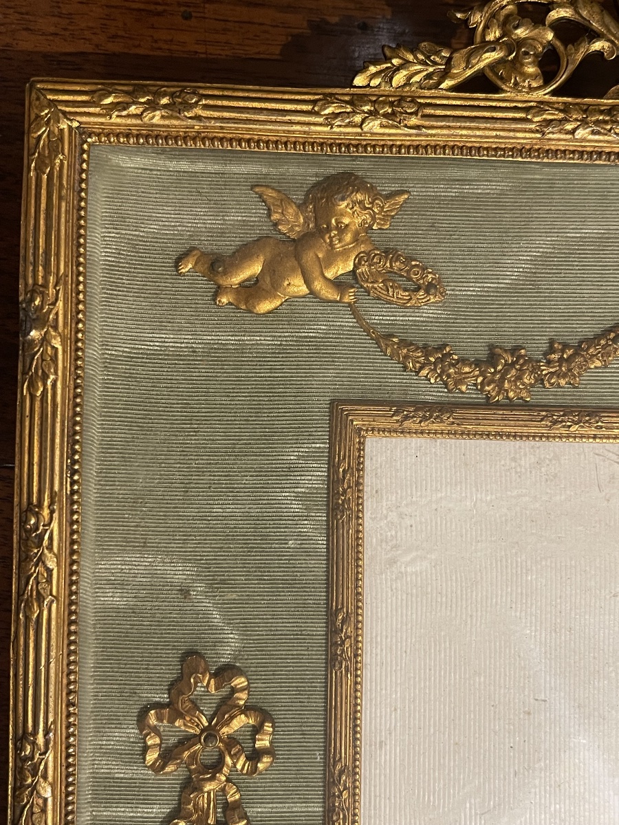Paire de grands cadres à photo style Louis XVI 1900 bronze et laiton doré-photo-4