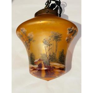 Enameled Glass 1900 Lantern Pendant Lamp 