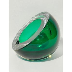 Saint Louis Vintage Crystal Ashtray In Green Color.