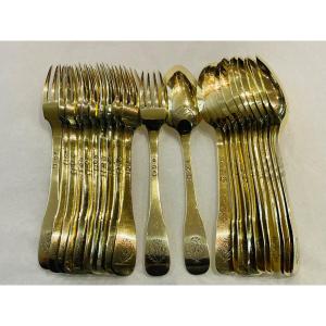 Dessert Cutlery In Vermeil Silver Rooster Hallmark Uniplat