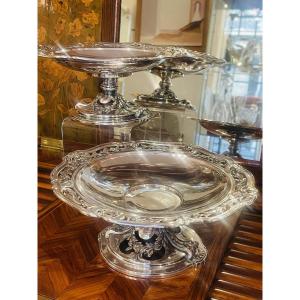 Gallia Christofle Pair Of 18th Century Style Silver Plated Metal Footed Bowls