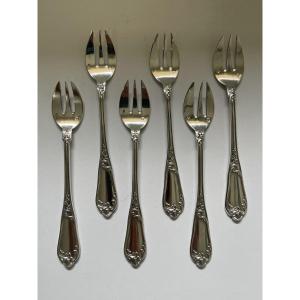 6 Silver Oyster Forks, Minerva, Louis XV Style