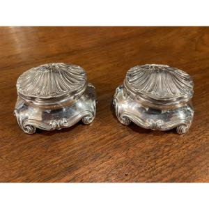 Paire de Salieres à couvercle  forme coquille style XVIII aegent