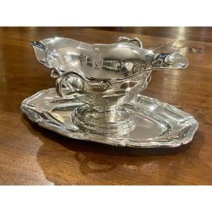 Saucière et son plateau argent Minerve Filet contour style Louis XV 