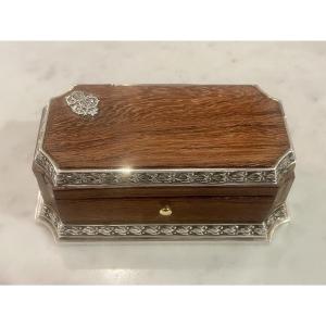 Boîte à timbres argent minerve et Palissandre style Louis XVI