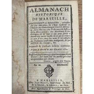 Almanach de Marseille 1774  livre XVIII ème 