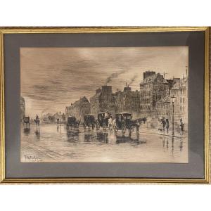 Félix Buhot Quai de l’hôtel Dieu Paris eau forte gravure