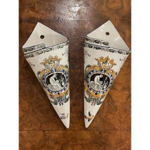 Pair Of Bouquetières Vases Gien Ceramics 19th C