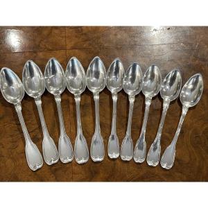 10 petites cuillères au filet vieillard argent massif