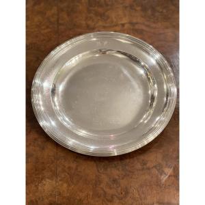 Plat rond vieillard argent XIX ème motif filets