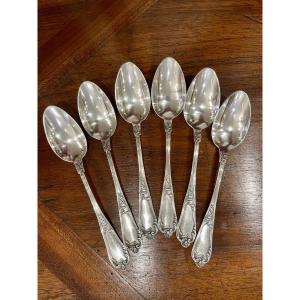 6 Small Spoons Louis XV Style Solid Silver Minerve