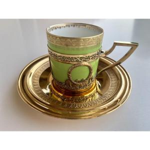 Tasse argent vermeil Minerve et porcelaine Limoges Ahrenfeldt style Empire