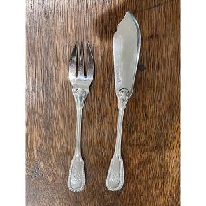 Puiforcat Solid Silver Butter Knife And Appetizer Fork With Gadroons
