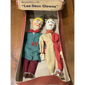 Ace Toys: Two String Puppets Of Clowns In Their Original Box